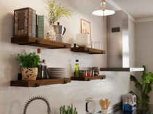 Load image into Gallery viewer, Wood Shelf with J Brackets (1 shelf) - Pipe And Wood Designs 