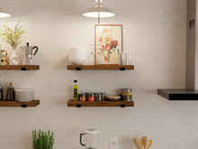 Load image into Gallery viewer, Wood Shelf with J Brackets (1 shelf) - Pipe And Wood Designs 