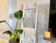 Load image into Gallery viewer, Solid Hardwood Blanket Ladder - Distressed White - Pipe And Wood Designs 